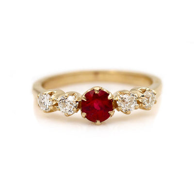 Vintage Style 1.19 CTW Burma Ruby European Cut Diamond Gemstone Engagement Ring