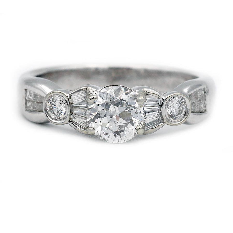 Vintage .83 Ct Old European Cut Diamond Engagement Ring with Baguettes — GIA H/I1
