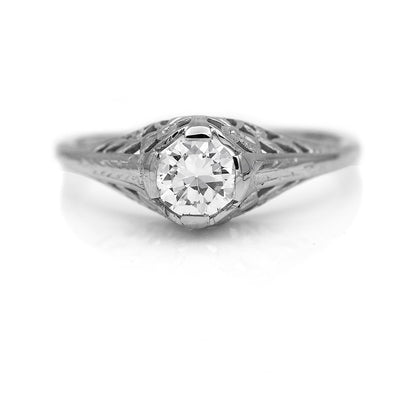 Art Deco Belais .50 CTW Old European Cut Diamond Floral Vintage Engagement Ring GIA F/SI2