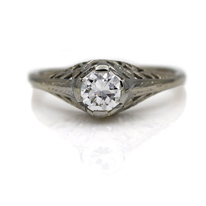 Art Deco .50 CTW Transitional Cut Diamond Vintage Engagement Ring Signed 