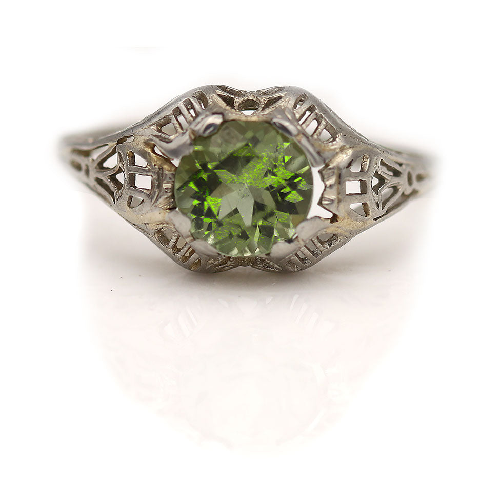 Art Deco 1.30 CTW Round Cut Deep Green Gemstone Tourmaline