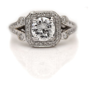 Contemporary 1.52 CTW Round Diamond Halo Vintage Engagement Ring GIA D/I1