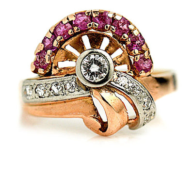 Retro 1.15 CTW Ruby & Diamond Half Asymmetrical Antique Engagement Ring