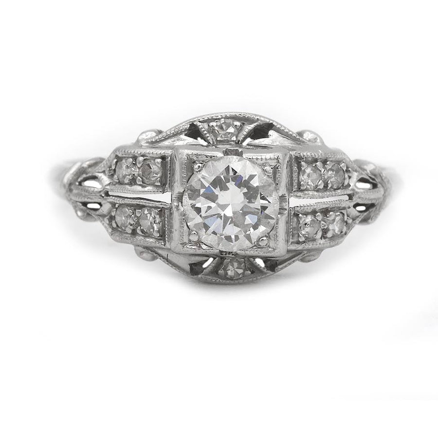 Art Deco .50 Ct Platinum Old European Cut Diamond Engagement Ring