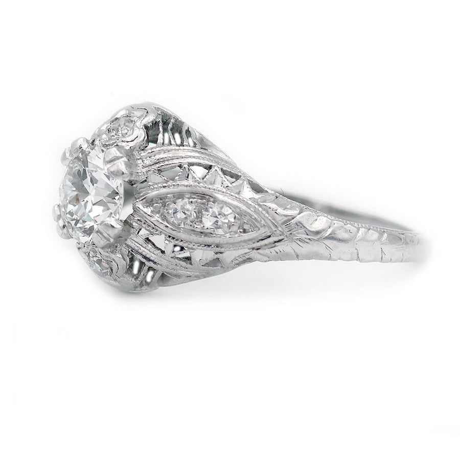 Art Deco .60 Ct Old European Cut Diamond Filigree Platinum Engagement Ring