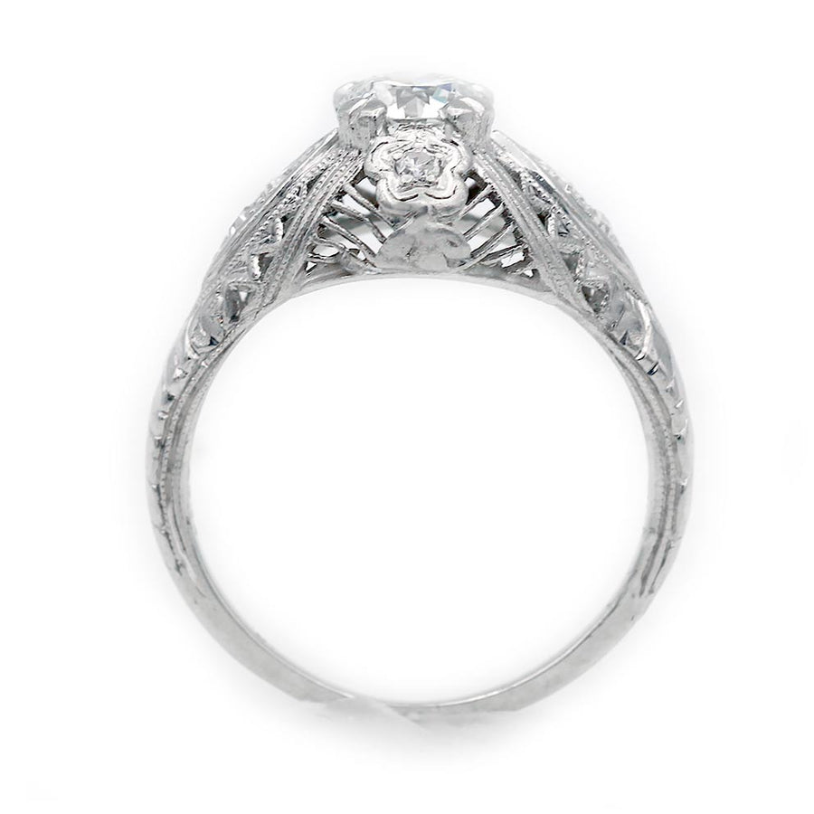 Art Deco .60 Ct Old European Cut Diamond Filigree Platinum Engagement Ring