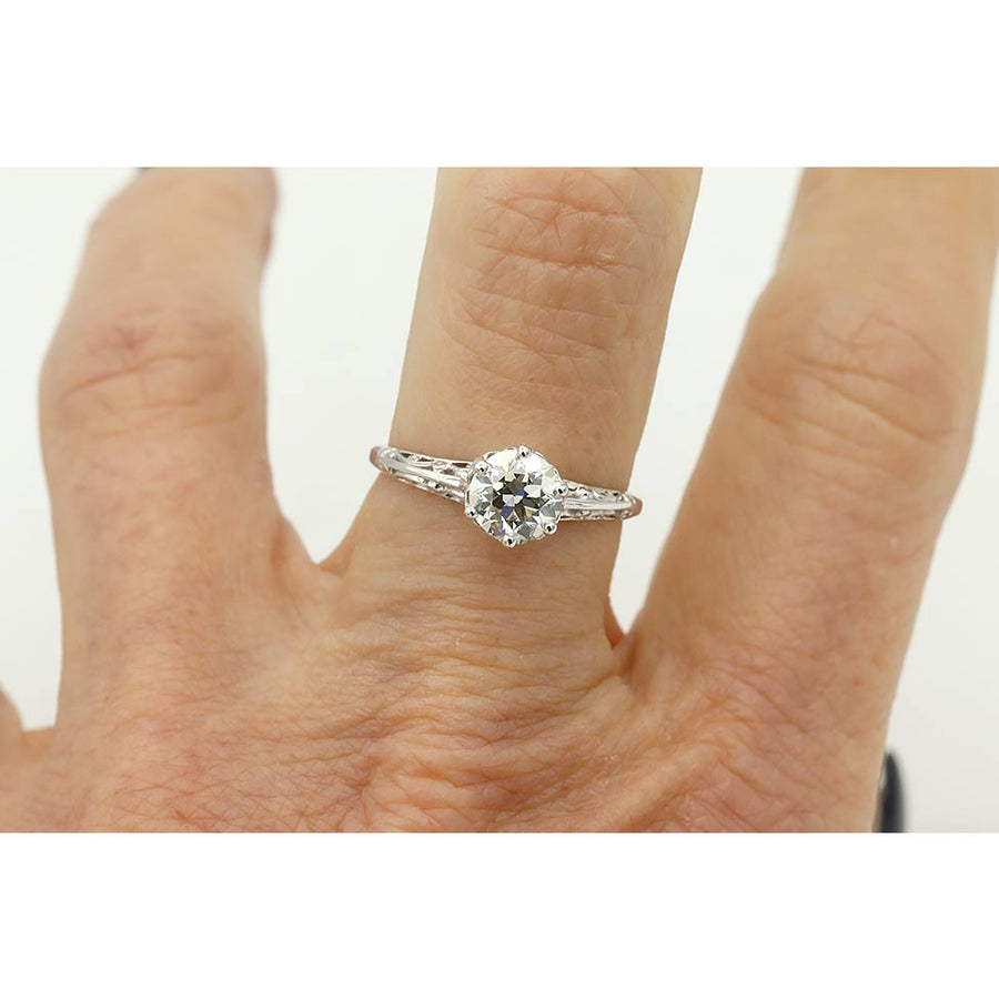 Art Deco .81 Carat GIA Old European Cut Diamond Filigree Engagement Ring in Platinum
