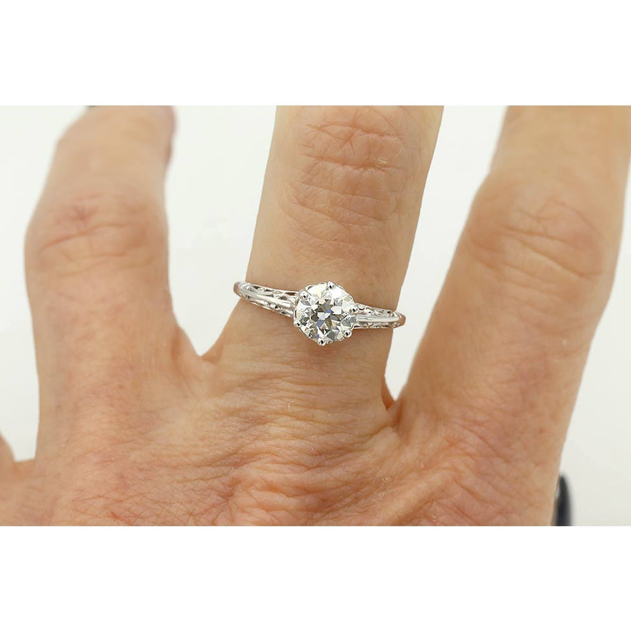 Art Deco .81 Carat GIA Old European Cut Diamond Filigree Engagement Ring in Platinum