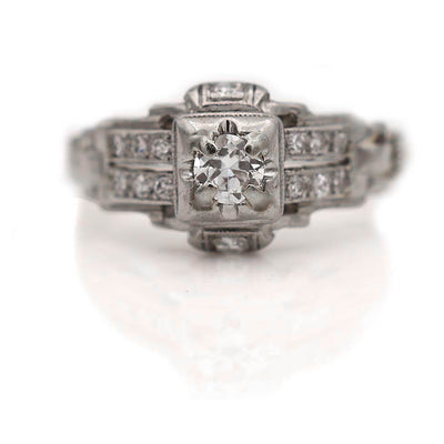 Art Deco .48 CTW Old European Cut Diamond Split Shank Antique Engagement Ring