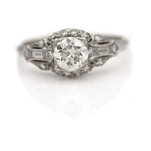 Antique 1.09 CTW Old European Cut Diamond Platinum Art Deco Engagement Ring