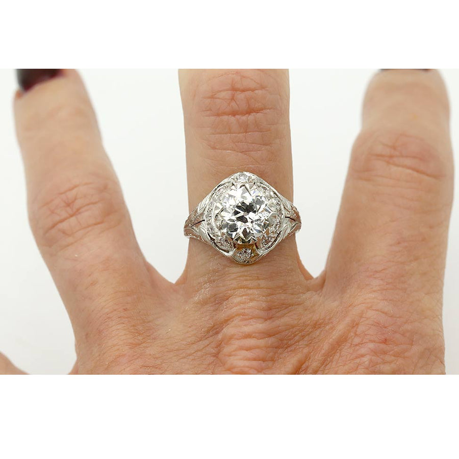 Art Deco 2.11 Ct Old European Cut Diamond Platinum Vintage Engagement Ring – GIA I/I1