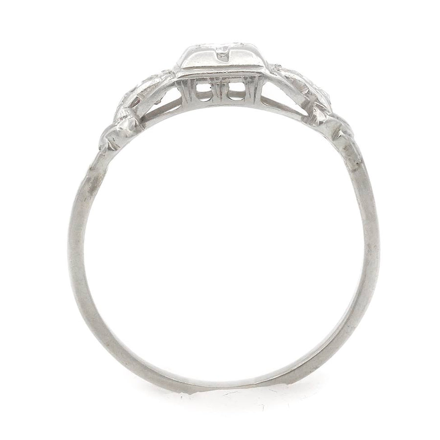 Art Deco .20 Ct Old European Cut Diamond Vintage Engagement Ring | 14K White Gold