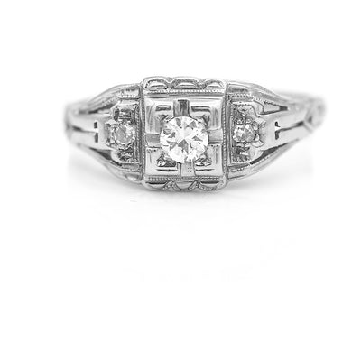 Art Deco .20 CTW Old Mine Cut Geometric Square Antique Engagement Ring