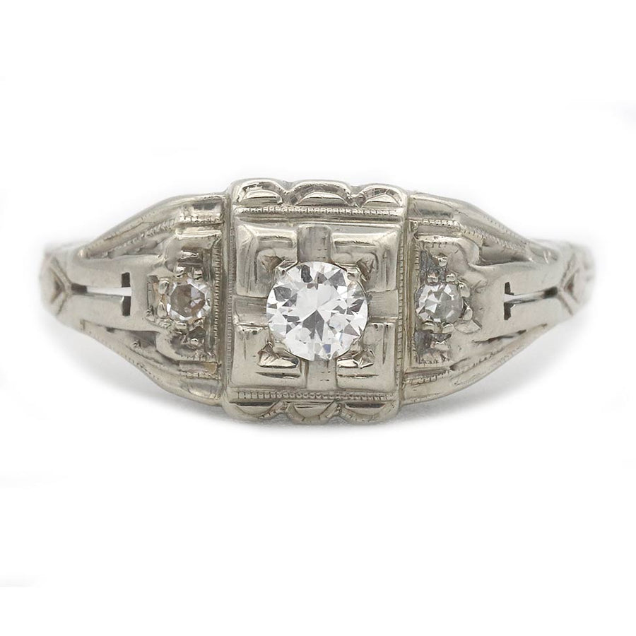 Art Deco .20 CTW Old European Cut Geometric Square Engagement Ring