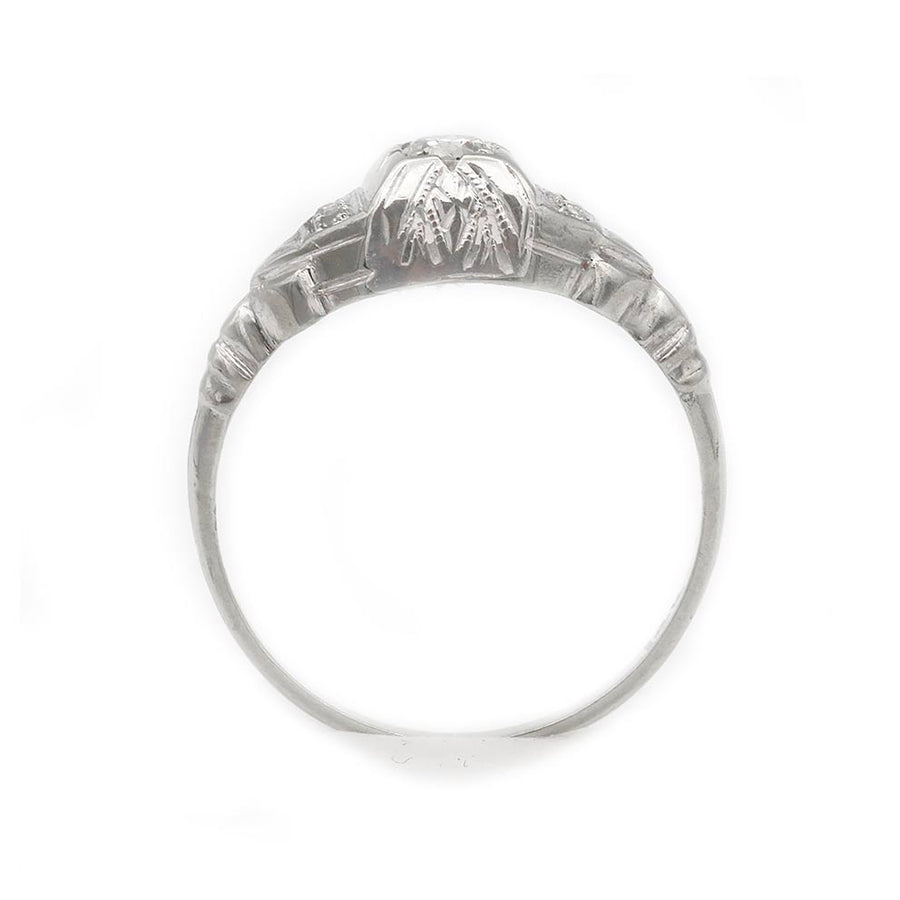 Art Deco .25 CTW Transitional Cut Diamond Engagement Ring in 14K White Gold