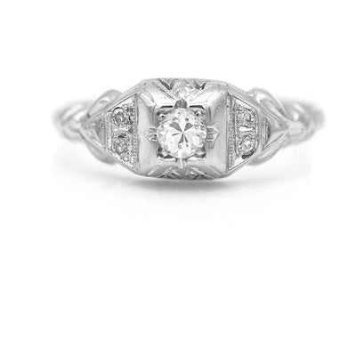 Art Deco .23 CTW Transitional Cut Diamond 14 Karat White Gold Antique Engagement Ring 