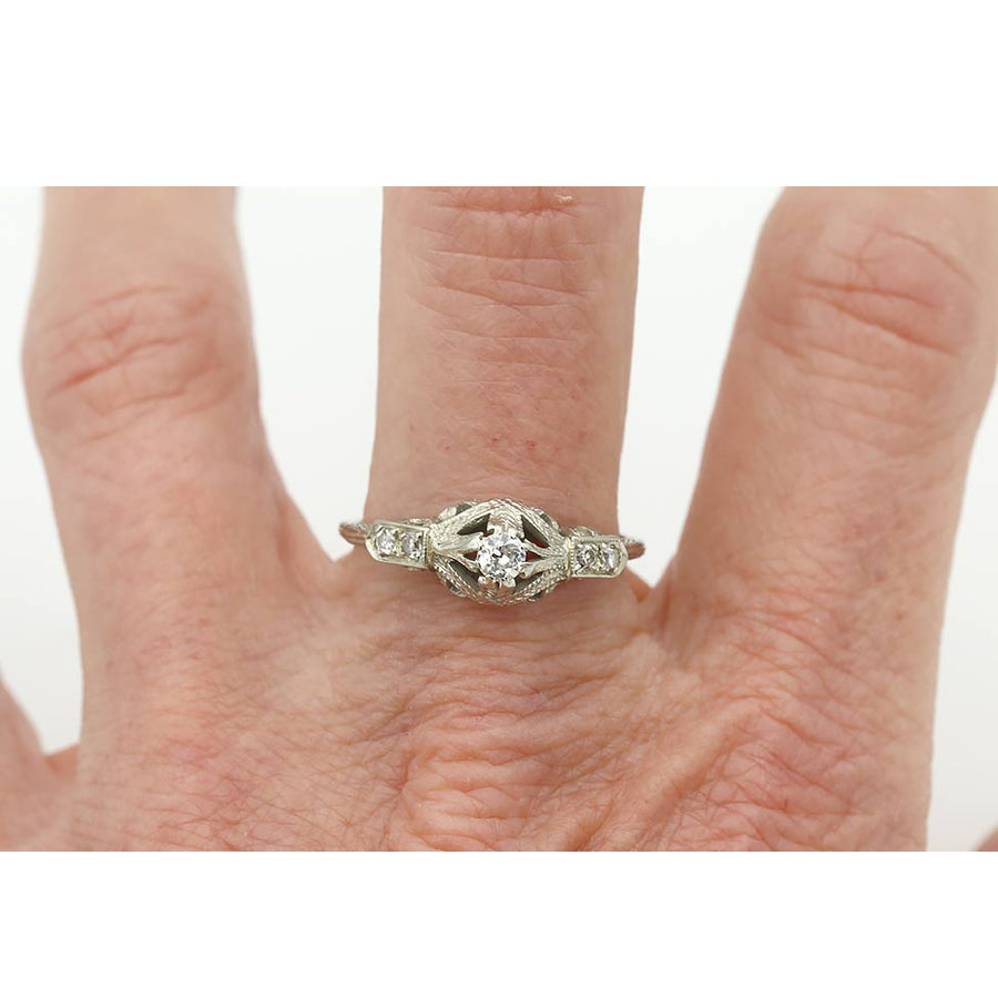 Art Deco .20 CTW Old European Cut Diamond Filigree Engagement Ring
