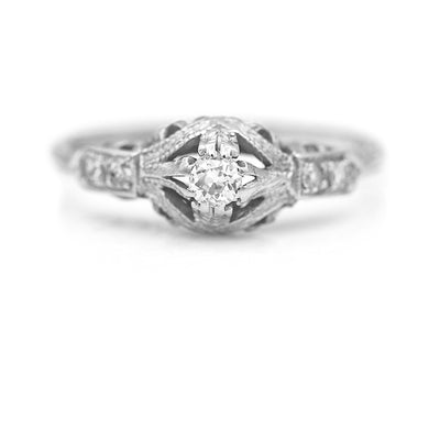 Art Deco .20 CTW Old European Cut Diamond Filigree Antique Engagement Ring 