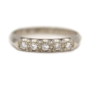 Estate 5 Stone Prong Set .15 CTW 14 Kt White Gold and Diamond Stacking Vintage Wedding Band