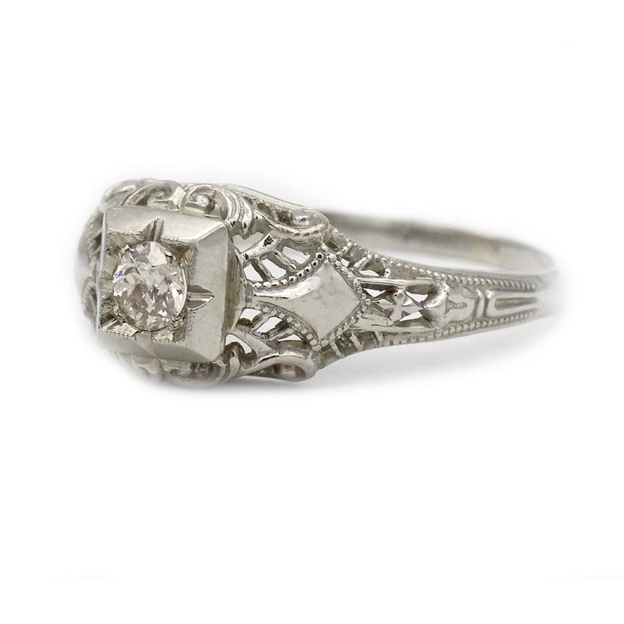 Art Deco .15 Ct Old Mine Cut Diamond Antique Engagement Ring