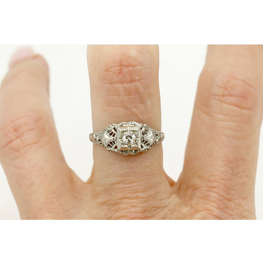 Art Deco .15 Ct Old Mine Cut Diamond Antique Engagement Ring