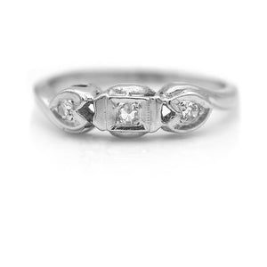 Vintage 3 Stone .12 CTW Diamond Wedding Ring Heart Motif Size 5.5