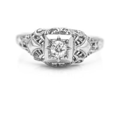 Art Deco .15 CTW Old Mine Diamond Antique Engagement Ring