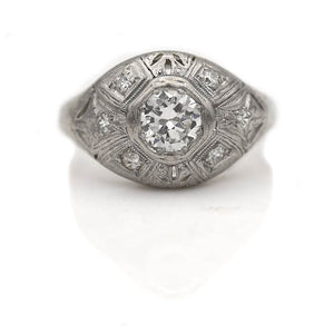 Edwardian .72 CTW European Cut Diamond Platinum Antique Engagement Ring