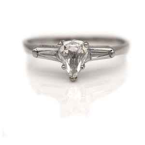 Mid-Century .75 CTW Pear Rose Cut Diamond Vintage Engagement Ring GIA H/SI1