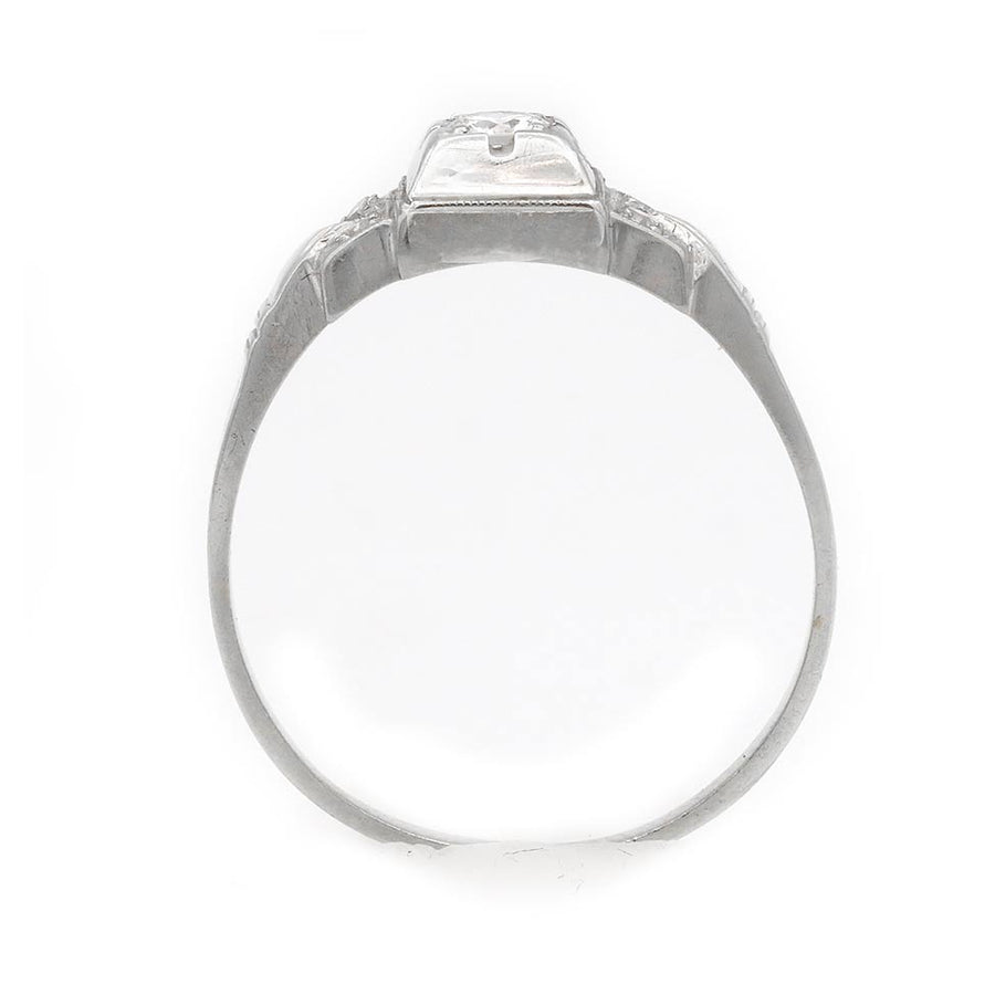 Vintage .15 Ct Old European Cut Diamond Geometric Engagement Ring in 18K White Gold