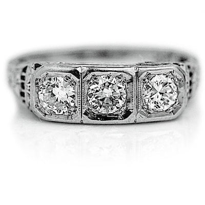 Antique .75 CTW Three Stone Art Deco Diamond Engagement Ring