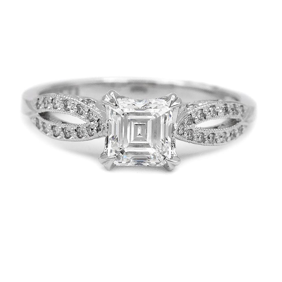 Tacori Asscher Cut Diamond Vintage Engagement Ring .91 Ct GIA E/SI1