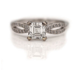 Contemporary 1.05 CTW Tacori Asscher Cut Diamond Split Shank Vintage Engagement Ring GIA E/SI1