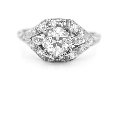 Art Deco 1.20 CTW Mine Cut Diamond Platinum Navette Antique Engagement Ring GIA I/VS2