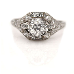 Art Deco 1.20 CTW Mine Cut Diamond Platinum Navette Antique Engagement Ring GIA I/VS2