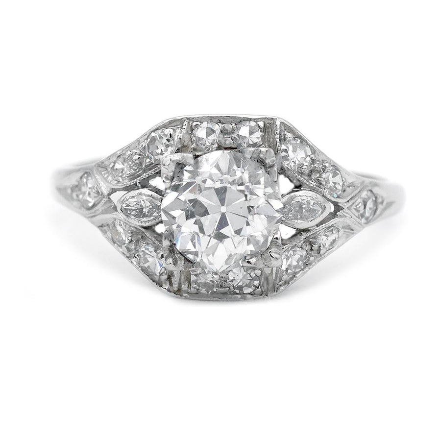 Art Deco .92 Ct Old Mine Cut Diamond Platinum Navette Engagement Ring – GIA I/VS2