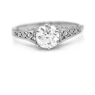 Art Deco .98 CTW Old European Cut Diamond Solitaire Vintage Engagement Ring GIA I/VS2