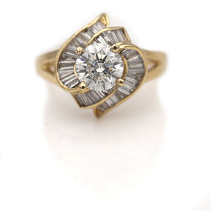 Contemporary 2.48 CTW Round Baguette Vintage Diamond Engagement Ring GIA