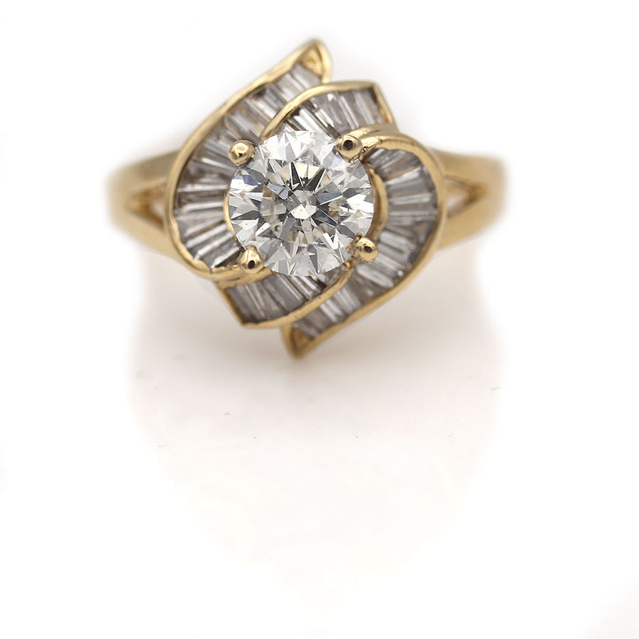 Contemporary 2.48 CTW Round Baguette Vintage Diamond Engagement Ring GIA