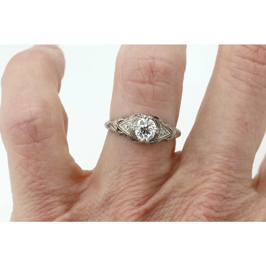 Vintage .56 Ct Old European Cut Diamond Art Deco Engagement Ring GIA I/VS1
