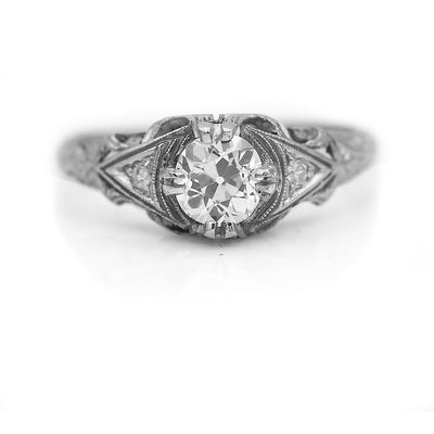 Vintage .60 CTW Old European Cut Diamond Art Deco Engagement Ring GIA I/VS1