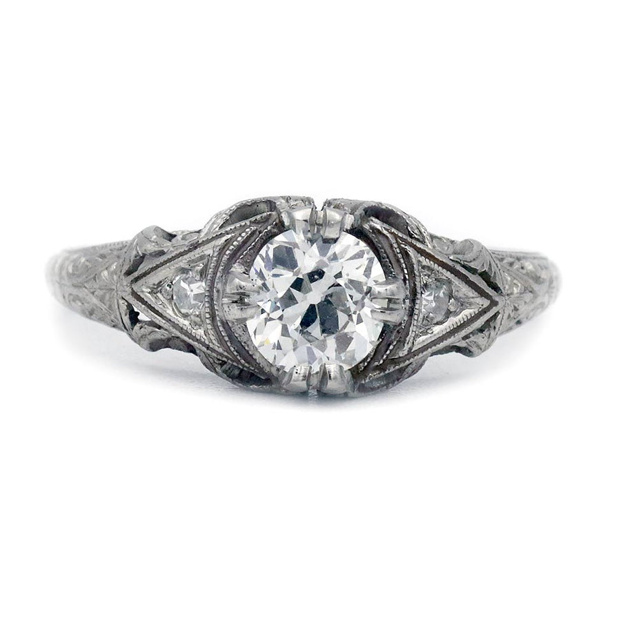 Vintage .56 Ct Old European Cut Diamond Art Deco Engagement Ring GIA I/VS1