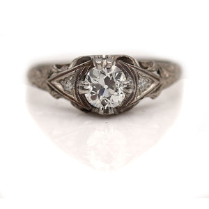 Vintage .60 CTW Old European Cut Diamond Art Deco Engagement Ring GIA I/VS1