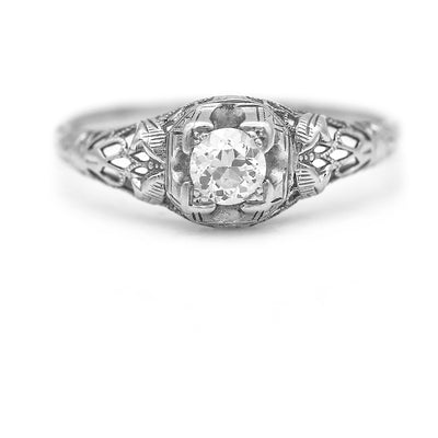 Art Deco .20 CTW Old European Cut Vintage Diamond Engagement Ring F/VS2