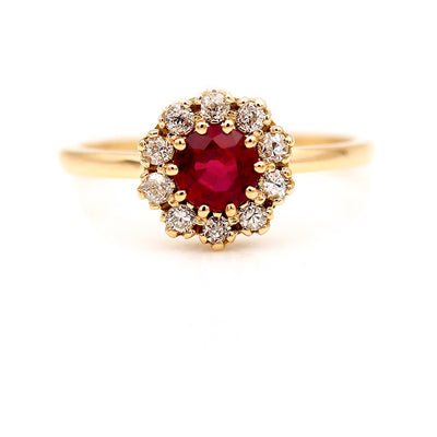 Vintage Style 1.03 CTW Burma Ruby 14 Karat Yellow Gold Halo Engagement Ring 