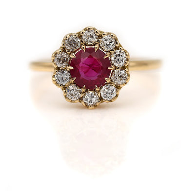 Vintage Style Burma Ruby Halo Engagement Ring .78 CT