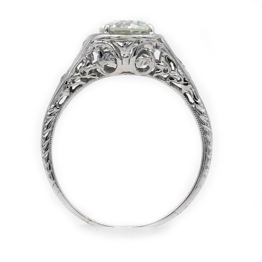 Art Deco 1.02 Ct Old European Cut Diamond Engagement Ring in 18K White Gold | GIA K/VS1