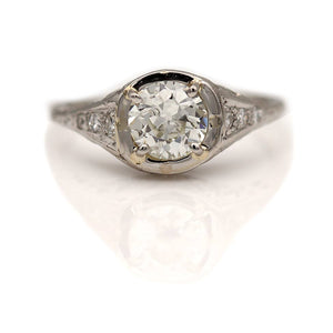 Art Deco 1.14 CTW Old Mine Cut Diamond 18 Karat White Gold Vintage Engagement Ring GIA K/SI2