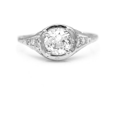 rt Deco 1.14 CTW Old Mine Cut Diamond 18 Karat White Gold Vintage Engagement Ring GIA K/SI2