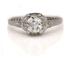 Art Deco Old European Cut Vintage Solitaire Engagement Ring .69 Ct GIA H/VS2